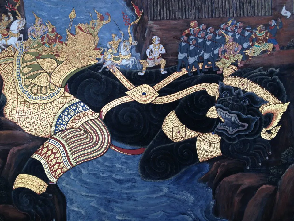 ワット・プラケオのハヌマーン戦闘シーン壁画