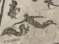 Marine Mosaic with Male Diver and Sea Monster