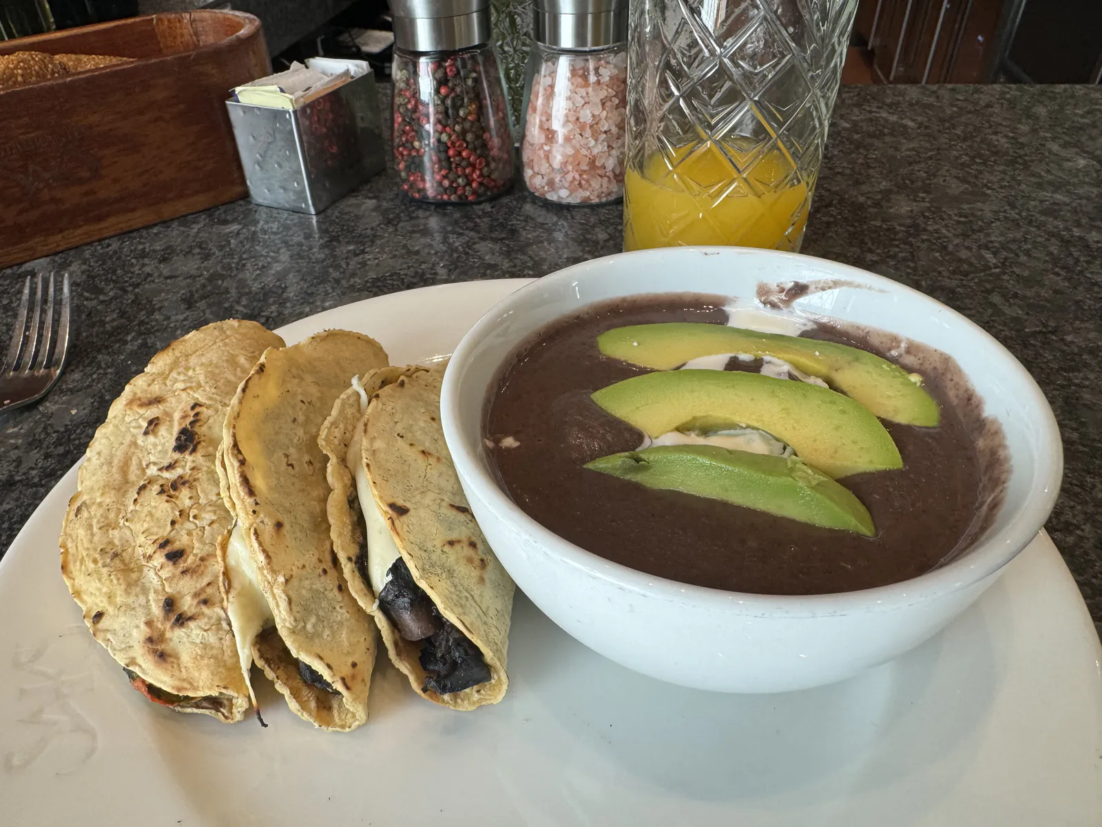 Traditional Mexican Breakfast with Tlacoyos and Black Bean Soup