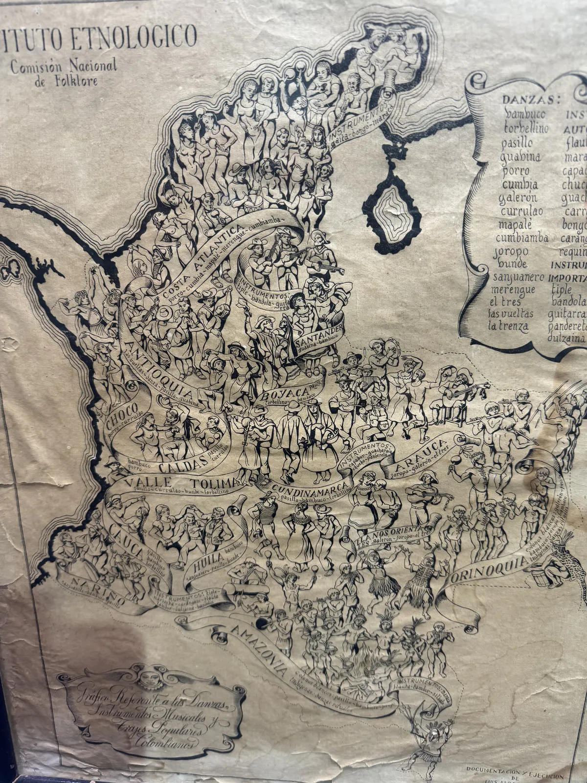 Карта региональных танцев и инструментов Колумбии